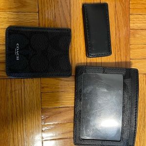Coach brand mini wallet, money clip and cell phone card holder in black for men